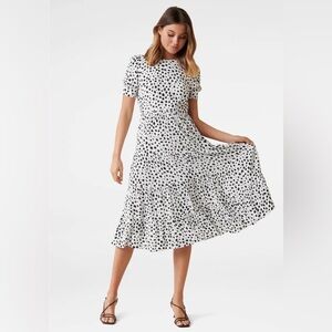Forever New Black and White Spotted Midi Dress